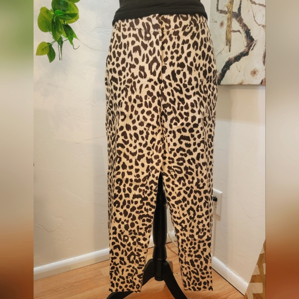 J Crew Leopard Print Linen Cropped Ankle Trousers size 0
